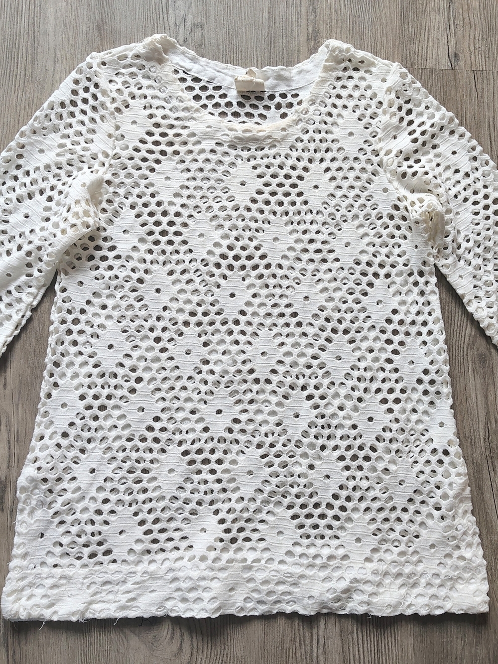 Sand & Spirit Women's Boho Open Knit Ivory Tunic Size M Beach Summer Coverup
